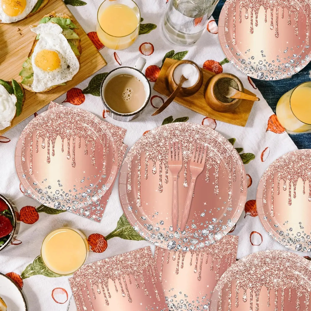 Rose Gold Theme Party Disposable Tableware Set Wedding Birthday Decor