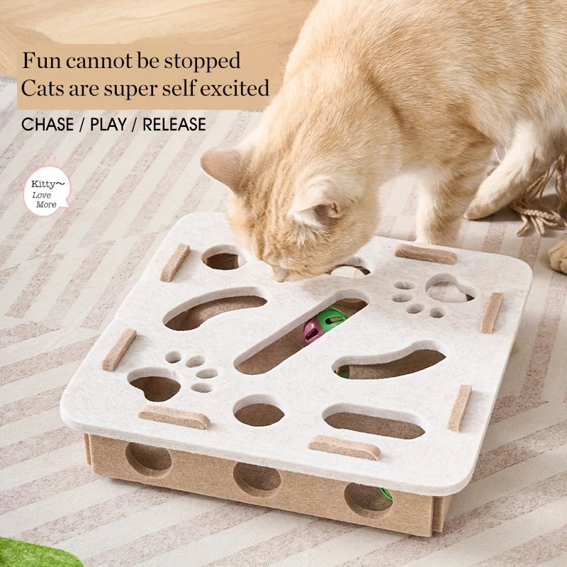 Interactive Cat Puzzle Felt Toy Box Maze Tunnel Bell Ball Indoor Cat Entertainment Toy Set