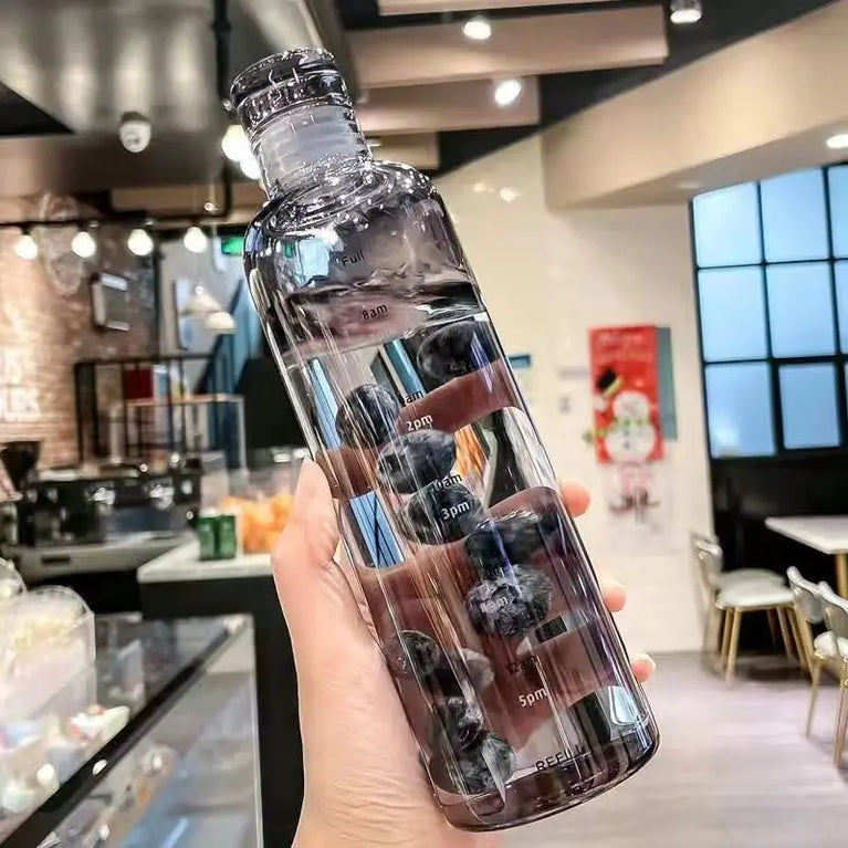 500/750ml PC Plastic Time Marker Water Bottle Leakproof Gym Sport Large Capacity Drink Bottle with Lid