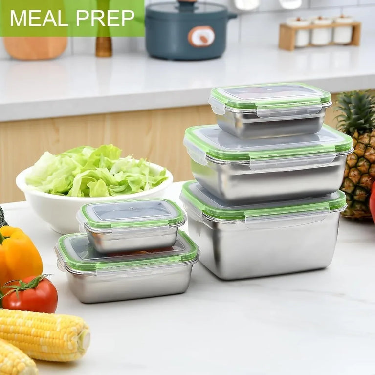 304 Stainless Steel Food Grade Leak Proof Silicone Lid Bento Lunch Box Set Storage Container