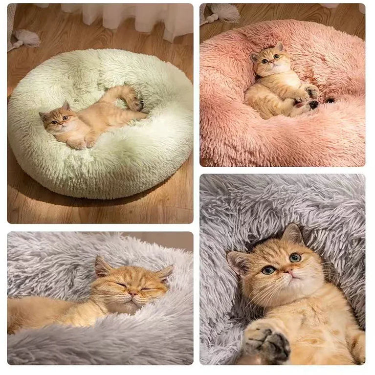 Soft Pet Cat Bed Plush Donut Cat Heating Pad Self Heating Bed Warm Cat