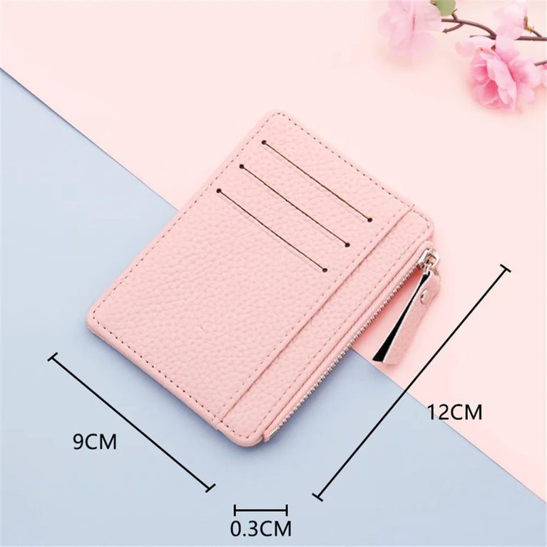 Fashion PU Leather Card Holder | Compact Coin Purse & ID Wallet with Keychain