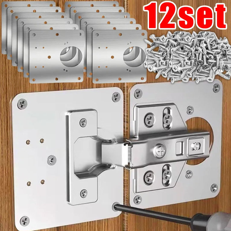 Stainless Steel Hinge Repair Plate Set | Cabinet Door Mounting & Flat Fixing Brackets