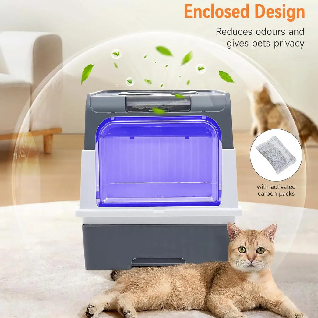 UV Sterilization Cat Litter Box Enclosed Odor Control Easy Clean