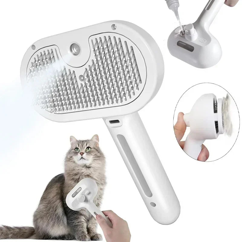 3-in-1 Electric Cat Hair Brush Steam Spray Grooming Comb Tool