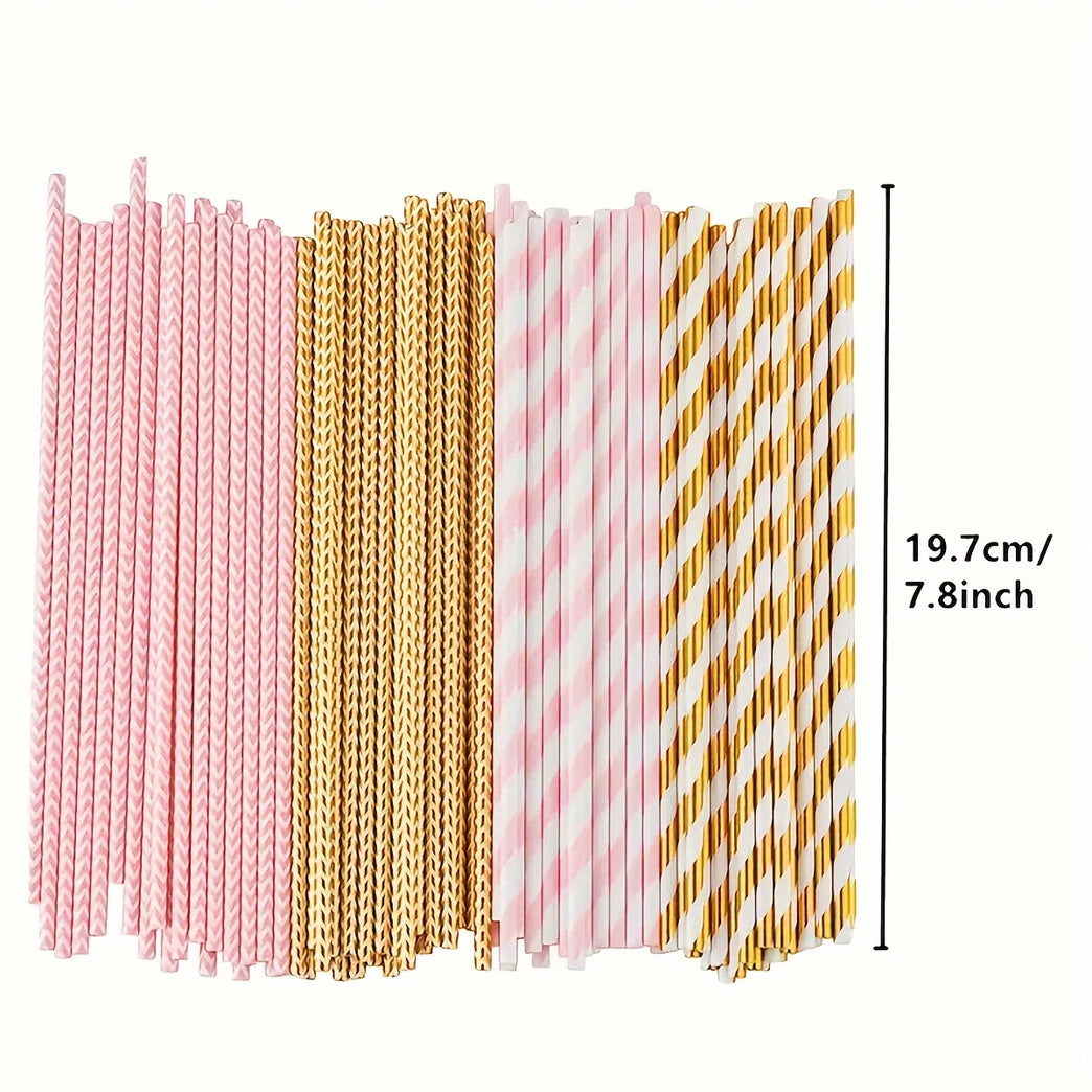 25/50PCS Biodegradable Paper Straws Set for Juices Cocktails Smoothies