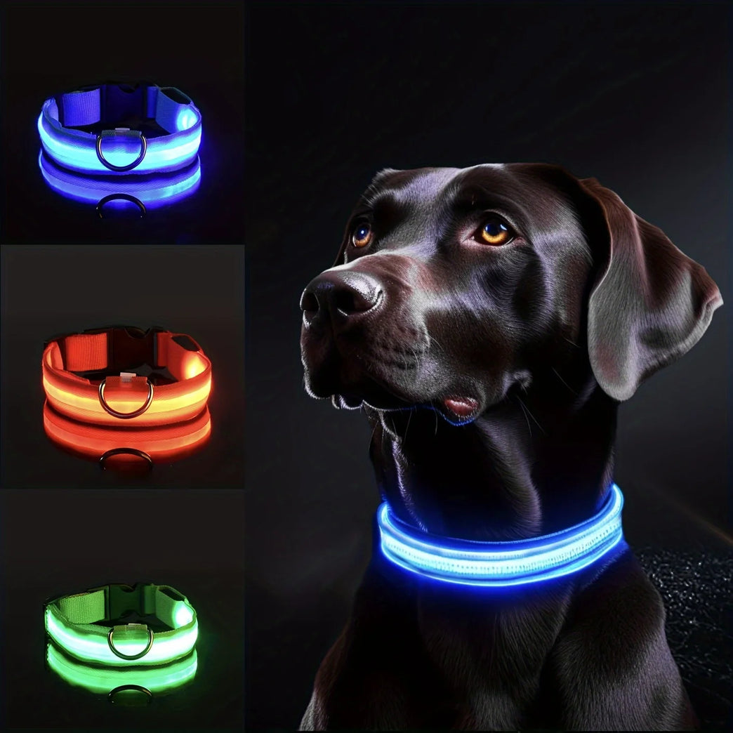 Reflective LED Dog Collar Night Safety Durable Nylon LIGHTS