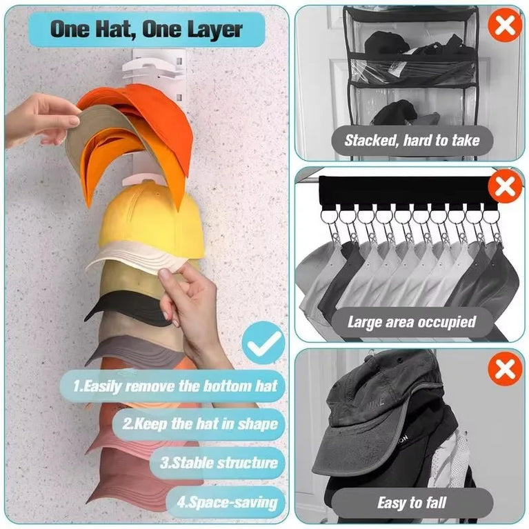 10-Grid Wall Mounted Hat Rack | Space-Saving Baseball Cap & Accessory Organizer