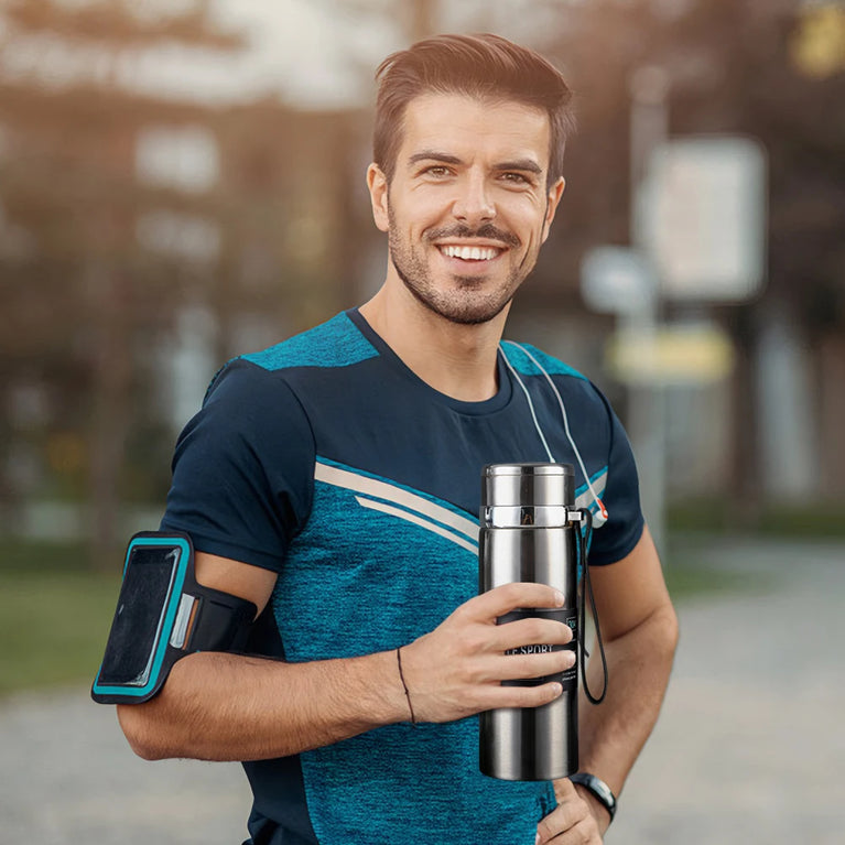 1L Stainless Steel Vacuum Thermal Water Bottle with Handle & Brush Set