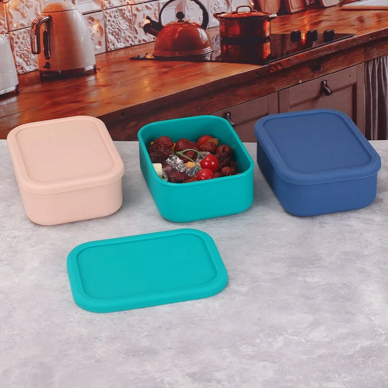 Silicone Bento Box Rectangle Leak-Proof Microwave Safe Lunch Container Portable Food Storage