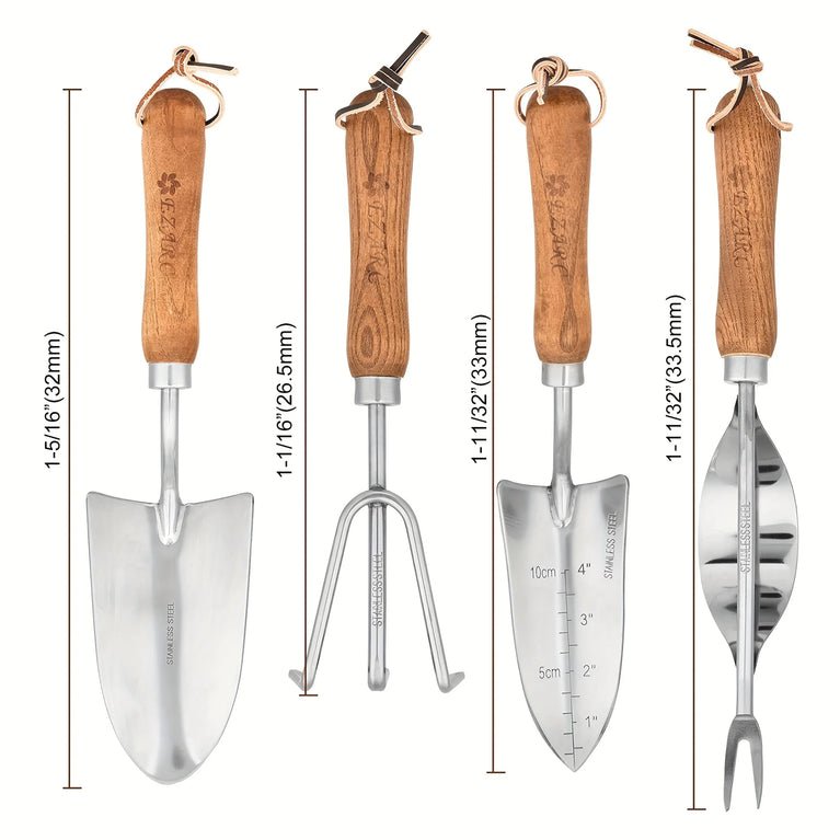 4PCS Heavy Duty Garden Tool Set Stainless Steel Hand Shovel Spade Rake Kit