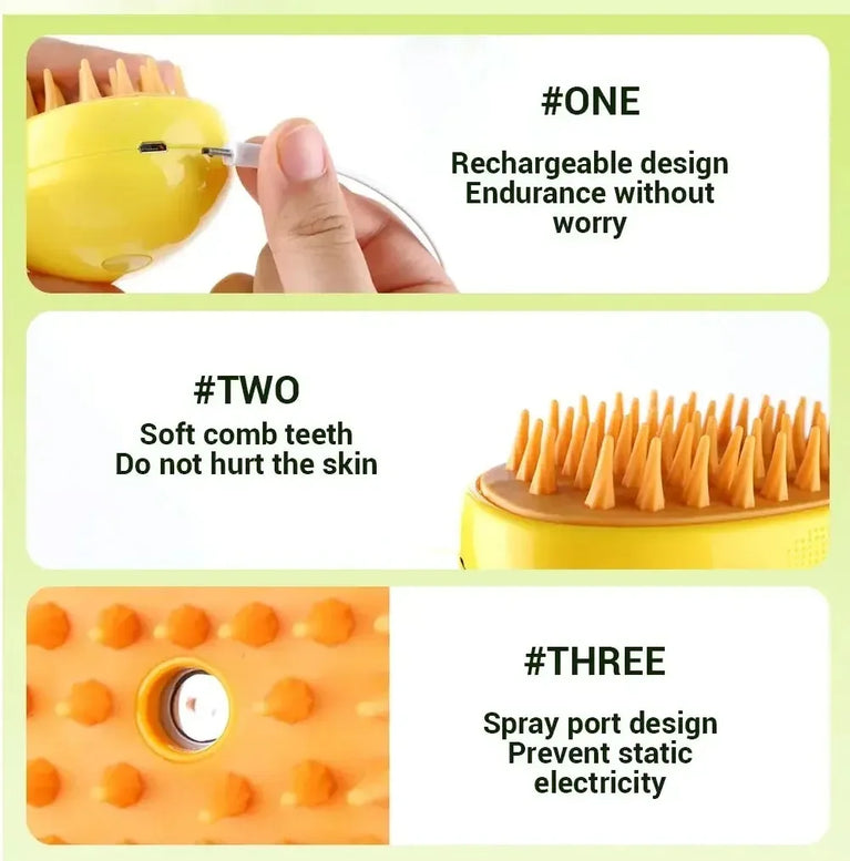 Cat Steamy Brush Electric Spray Massage Grooming Shedding 3in1 Tool