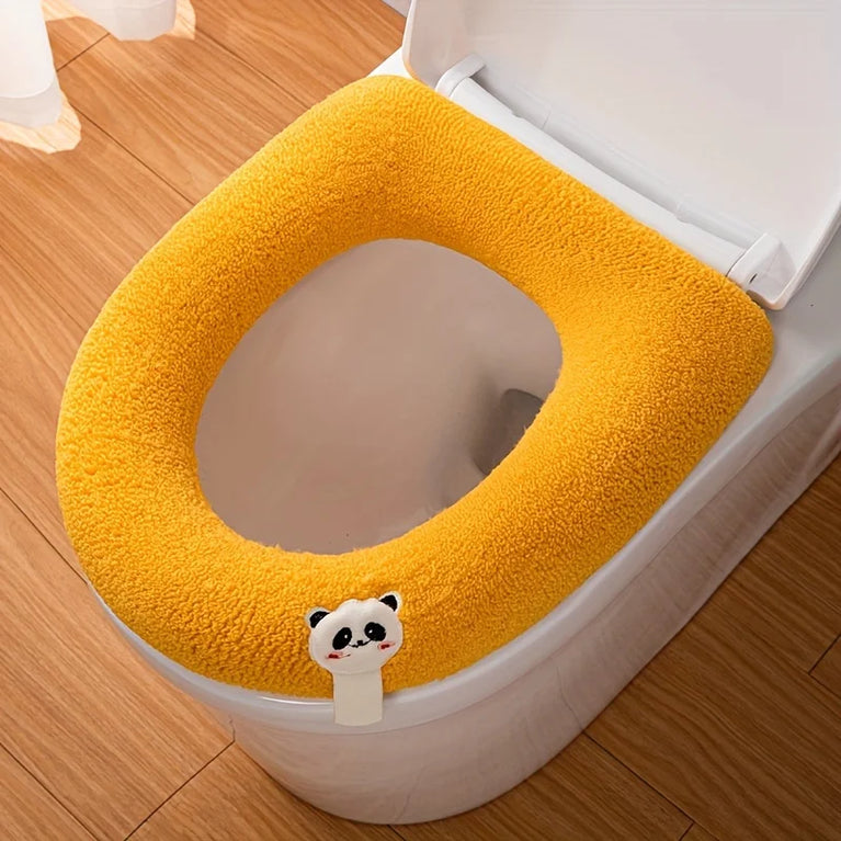 Premium Thickened Toilet Seat Cover with Handle | Soft-Touch Polyester Bathroom Comfort