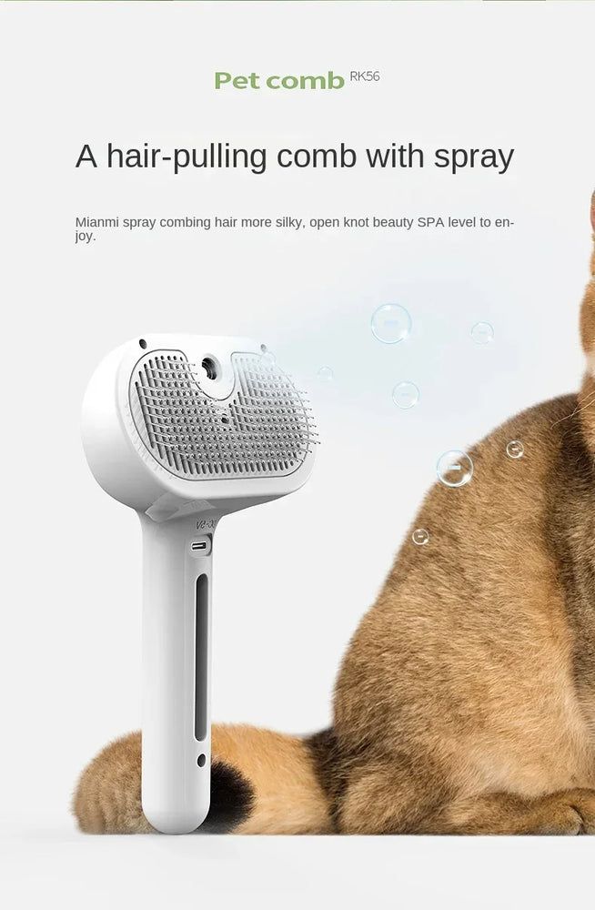 3-in-1 Electric Cat Hair Brush Steam Spray Grooming Comb Tool