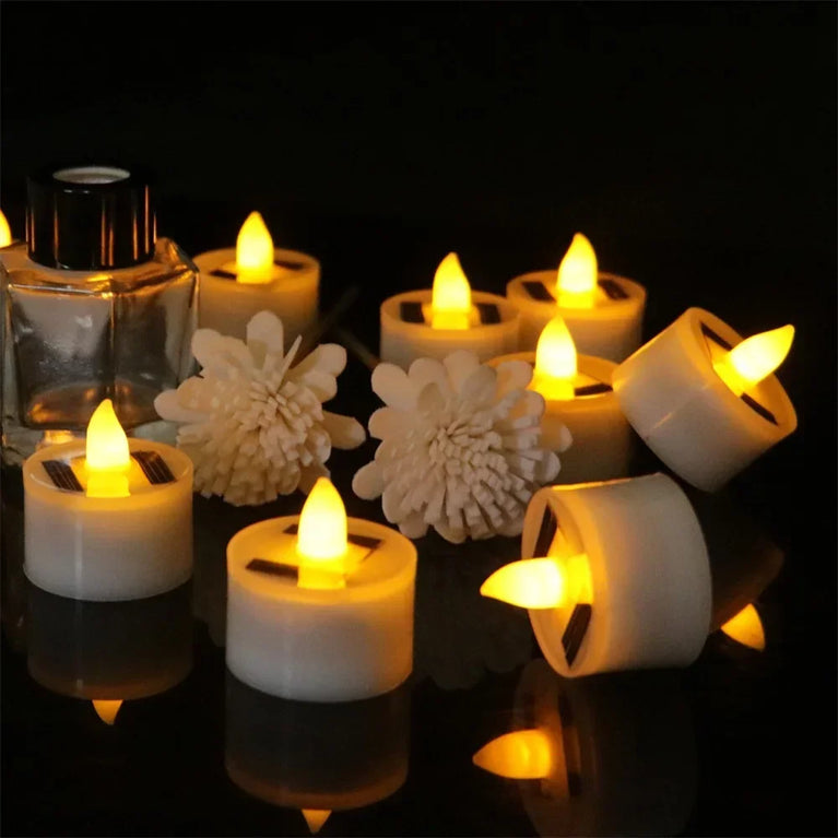 Solar LED Flameless Tea Lights | 10-Piece Waterproof Outdoor Rechargeable Candles