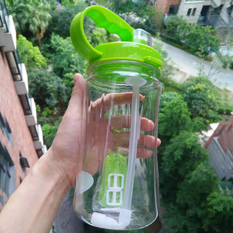 1000ml Transparent Straw Strap Bounce Button Sports Water Bottle 1L Leakproof Handgrip Gym Hydration Bottle