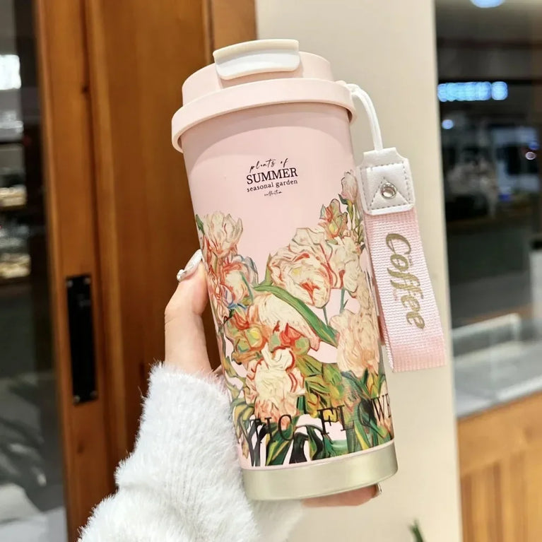 500ml Insulated Stainless Steel Tumbler Mug with Straw Handle