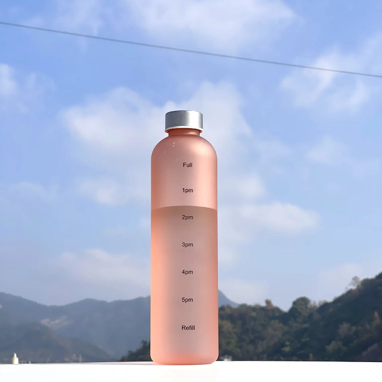 1L Water Bottle with Time Marker Leakproof BPA-Free Fitness Sports Outdoor Travel Hydration Bottle with Straw