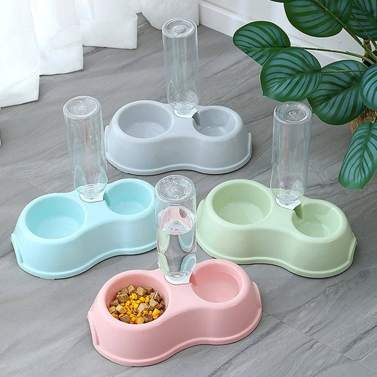 Automatic Pet Cat Bowl With Water Dispenser Raised Stand Double Dish Feeding System For Dogs And Cats