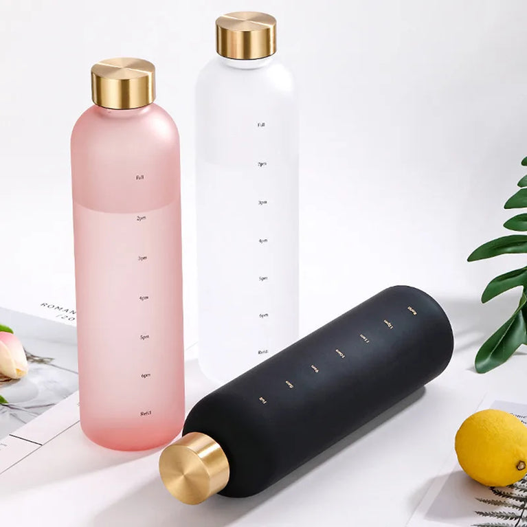 1L Water Bottle with Time Marker Leakproof BPA-Free Fitness Sports Outdoor Travel Hydration Bottle with Straw