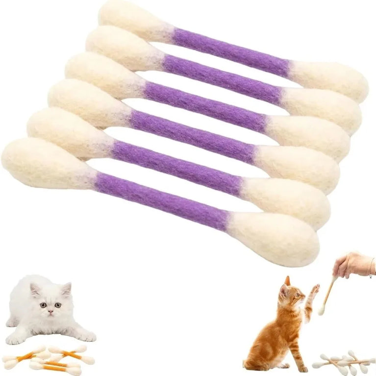 6PCS Giant Cotton Swab Felt Cat Toys Soft Kick Stick Chew Interactive Pet Toy Set