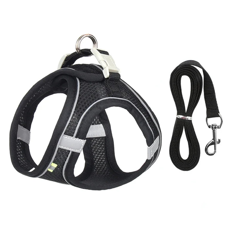 Puppy Dog Harness Set Reflective Adjustable Small Pet Vest With Leash