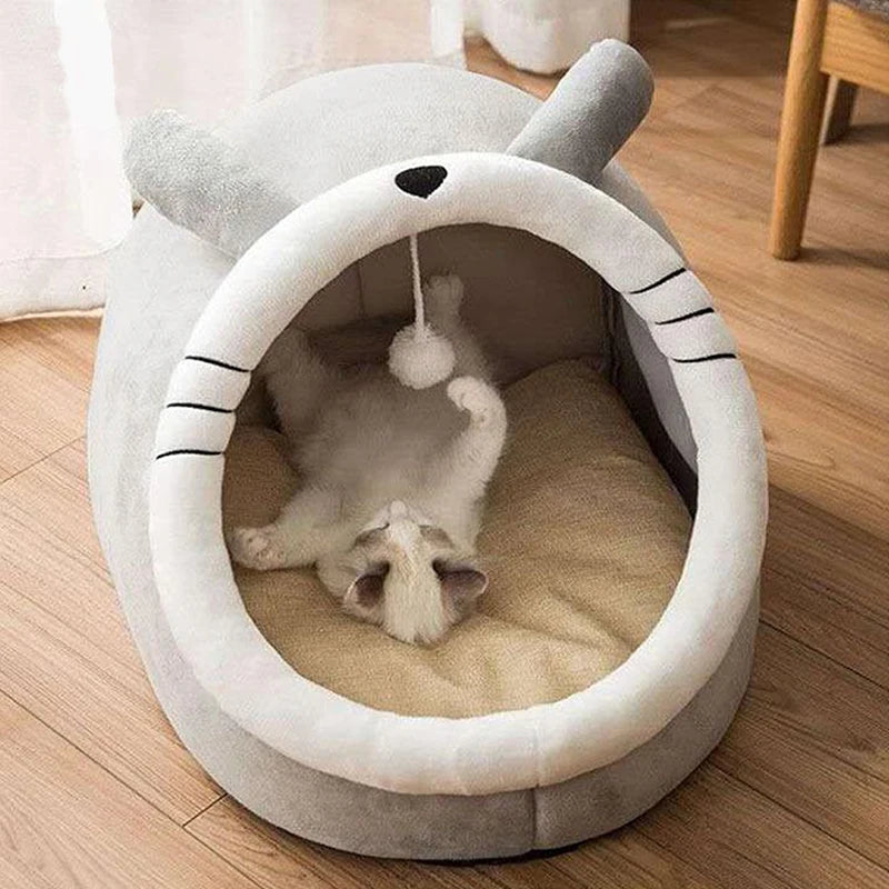 Cute Semi-Closed Cotton Cat Tent Bed with Detachable Cushion