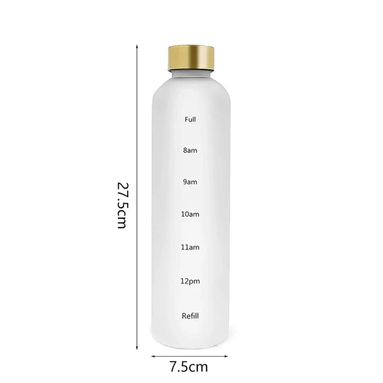 1L Water Bottle with Time Marker Leakproof BPA-Free Fitness Sports Outdoor Travel Hydration Bottle with Straw
