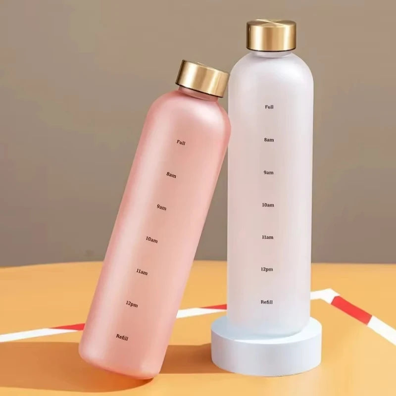 1L Water Bottle with Time Marker Leakproof BPA-Free Fitness Sports Outdoor Travel Hydration Bottle with Straw