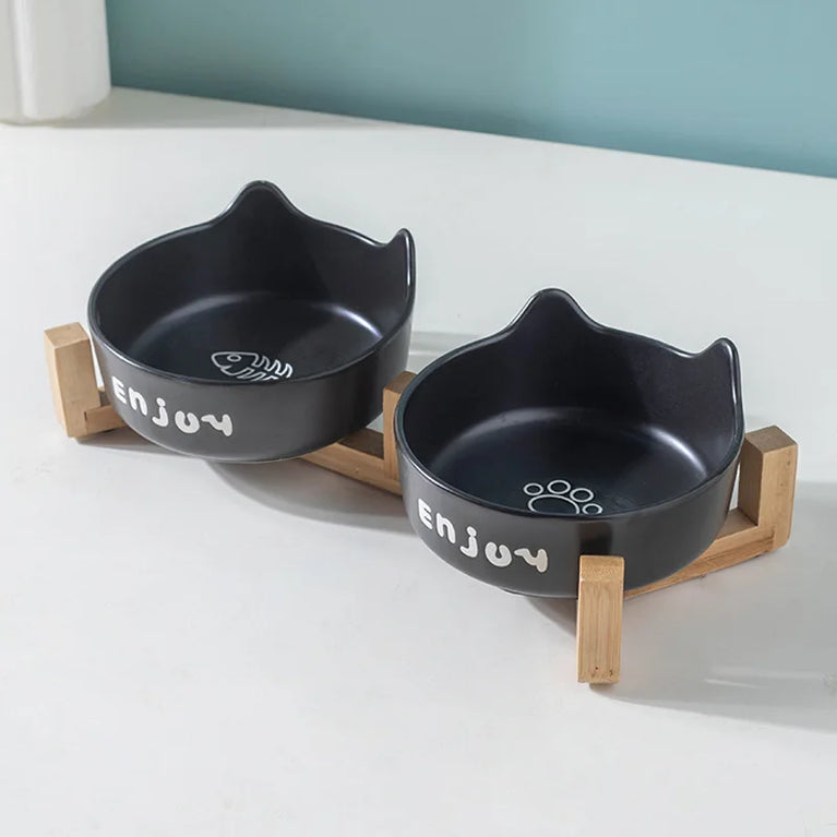 Non Slip Ceramic Double Pet Food Bowl Set 3pcs Rack With Dual Feeding System For Cats And Dogs