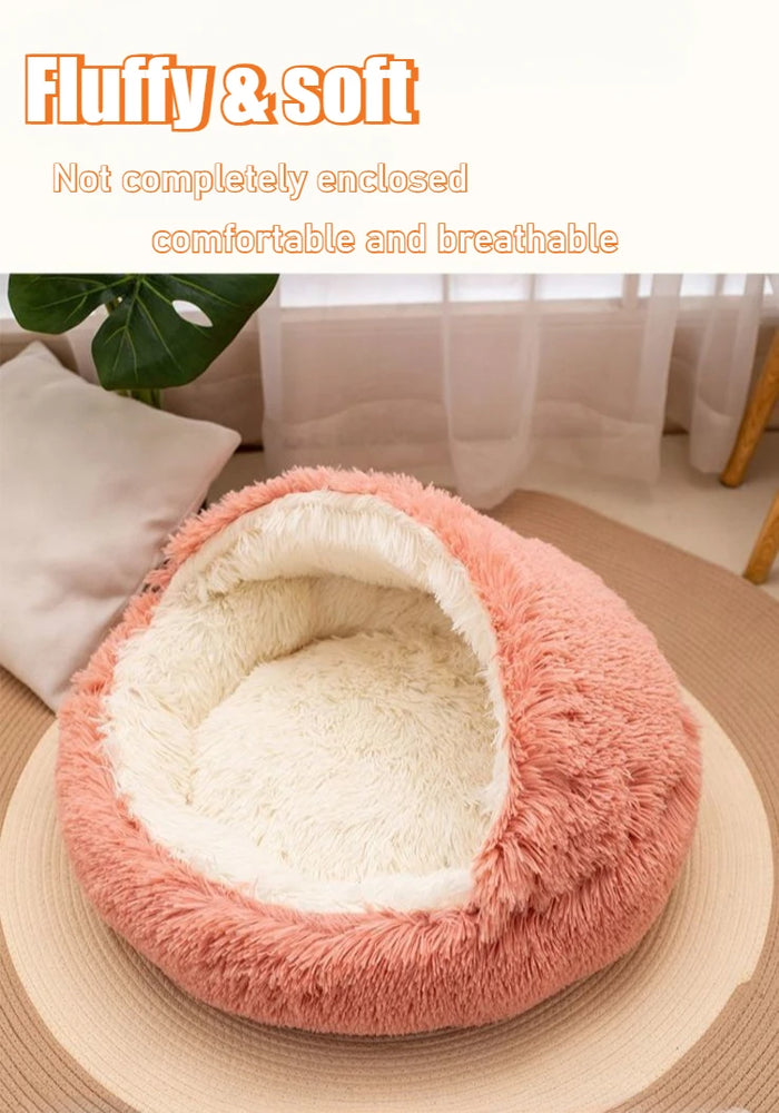 2 in 1 Soft Plush Pet Bed 50CM Round Cat Sleeping Nest Cave BedPs