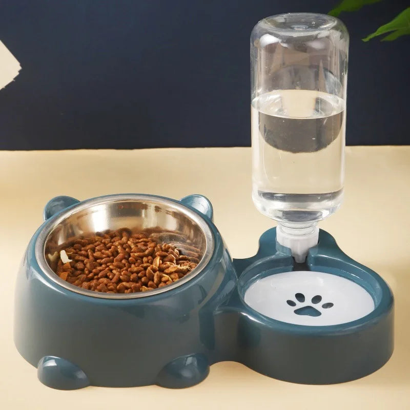 Double Raised Anti-Slip Cat Dog Bowl with Water Feeder System