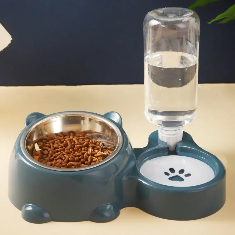 Double Raised Anti-Slip Cat Dog Bowl with Water Feeder System