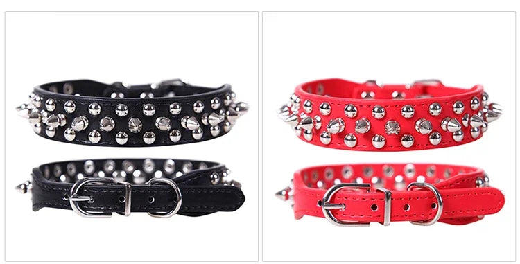 Adjustable Leather Dog Collar Punk Rivet Spiked Neck Strap