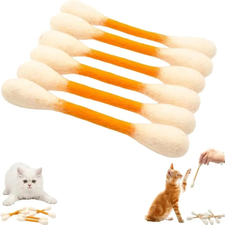 6PCS Giant Cotton Swab Felt Cat Toys Soft Kick Stick Chew Interactive Pet Toy Set