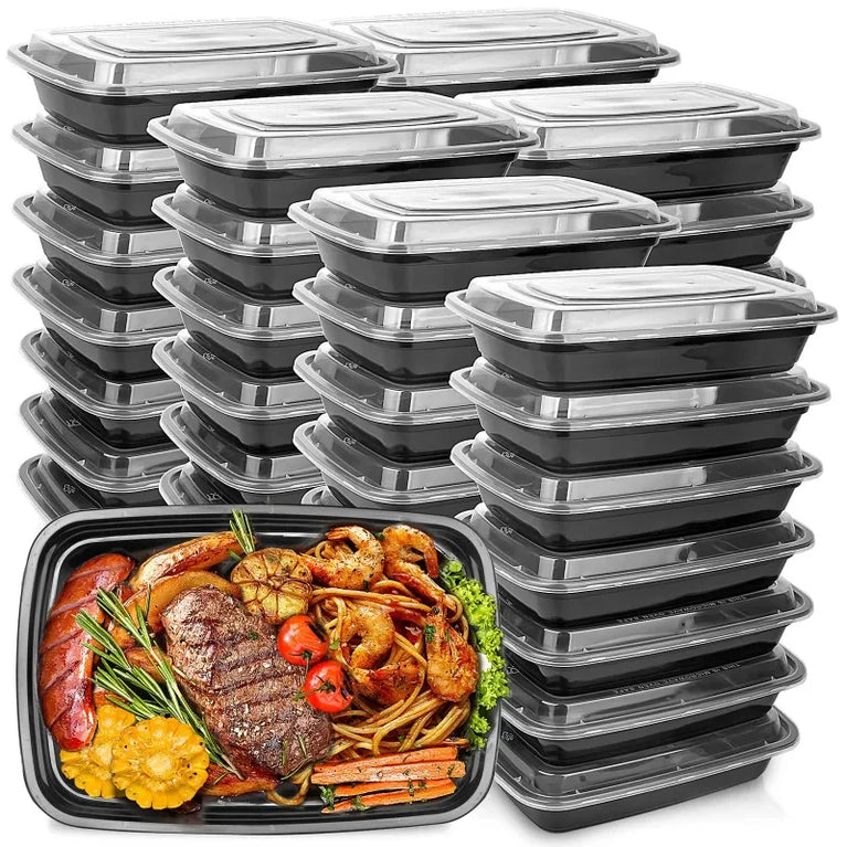 Disposable Food Containers Black Plastic Bento Lunch Boxes With Lids Meal Prep Storage Boxes Set