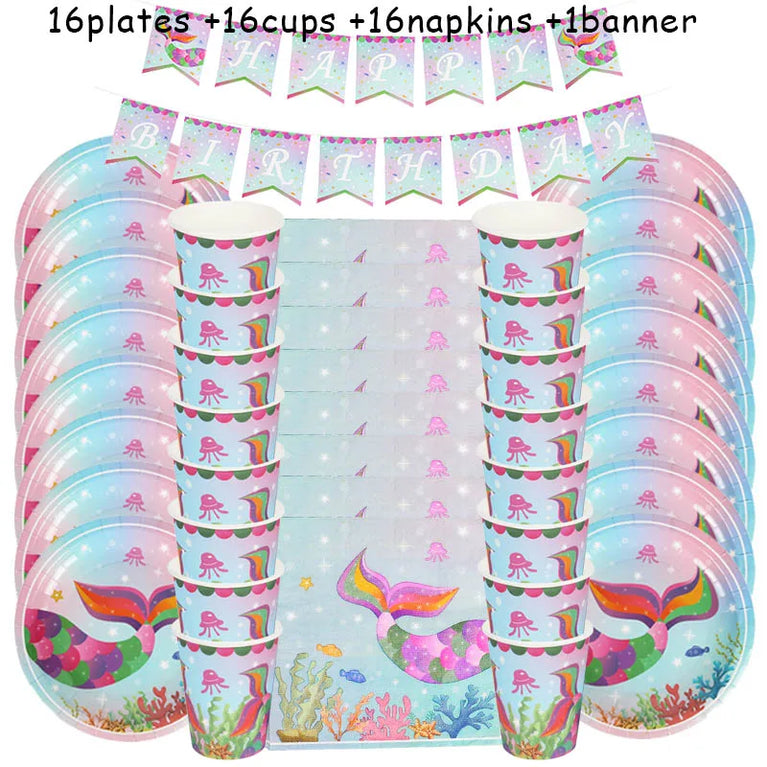 Mermaid Princess Birthday Party Set | Enchanting Disposable Tableware