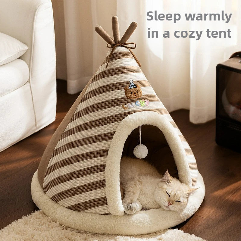 Winter Warm Knitted Cat Bed Cozy Tent Cat Heating Pad House