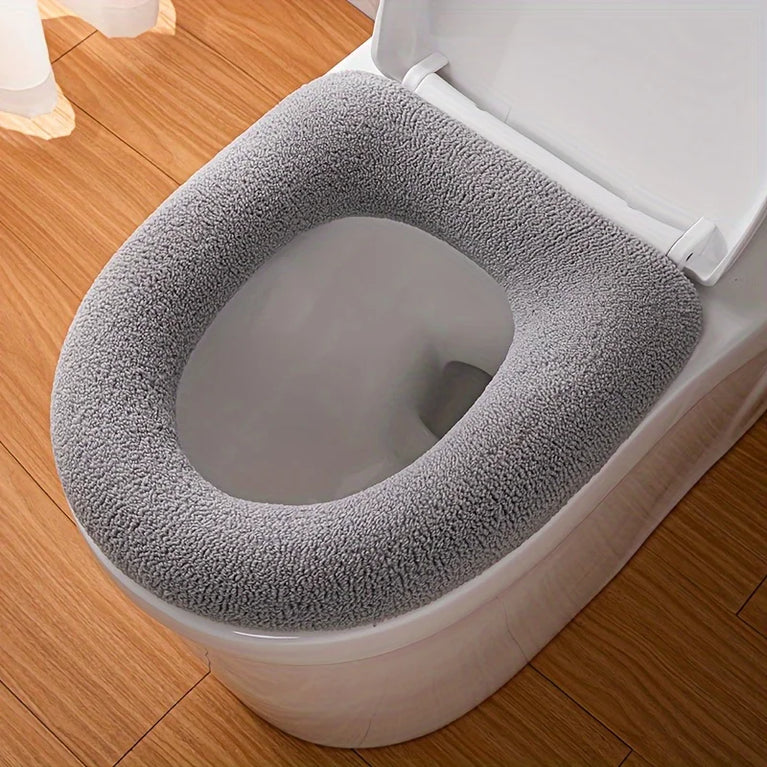Premium Thickened Toilet Seat Cover with Handle | Soft-Touch Polyester Bathroom Comfort