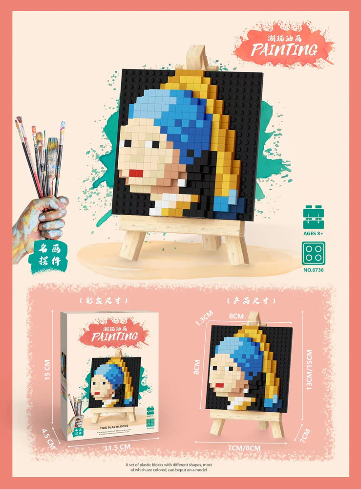 Famous Painting Diamond Building Blocks | 3D Micro-Brick Art with Display Easel