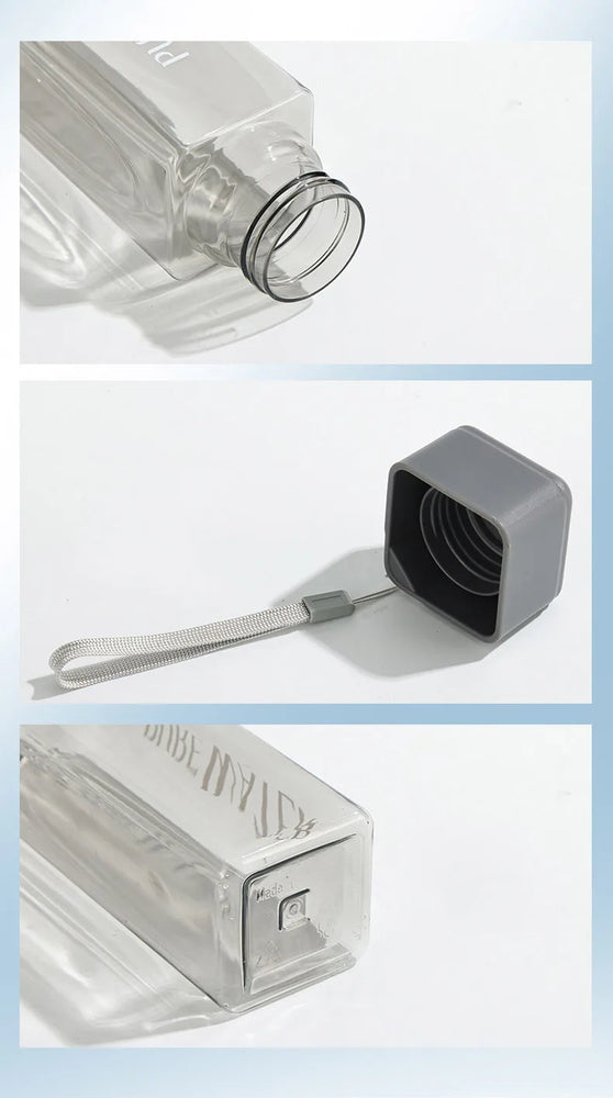500ML Clear Square Portable Plastic Water Bottle With Rope Carry Design