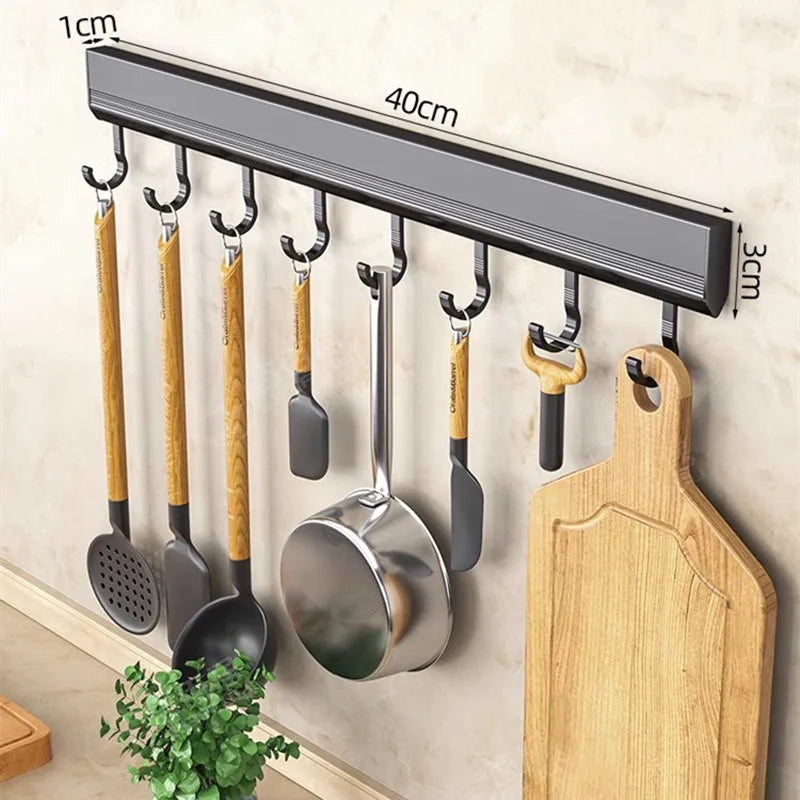 Kitchen Hook Rack Punch Free Space Aluminum Wall Mounted Storage Holder