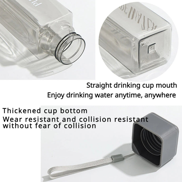 500ml Clear Square Portable Drinking Water Bottle with Rope Leakproof Plastic PC Outdoor Sports Hydration Bottle