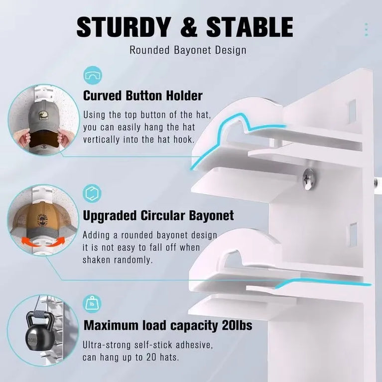10-Grid Wall Mounted Hat Rack | Space-Saving Baseball Cap & Accessory Organizer