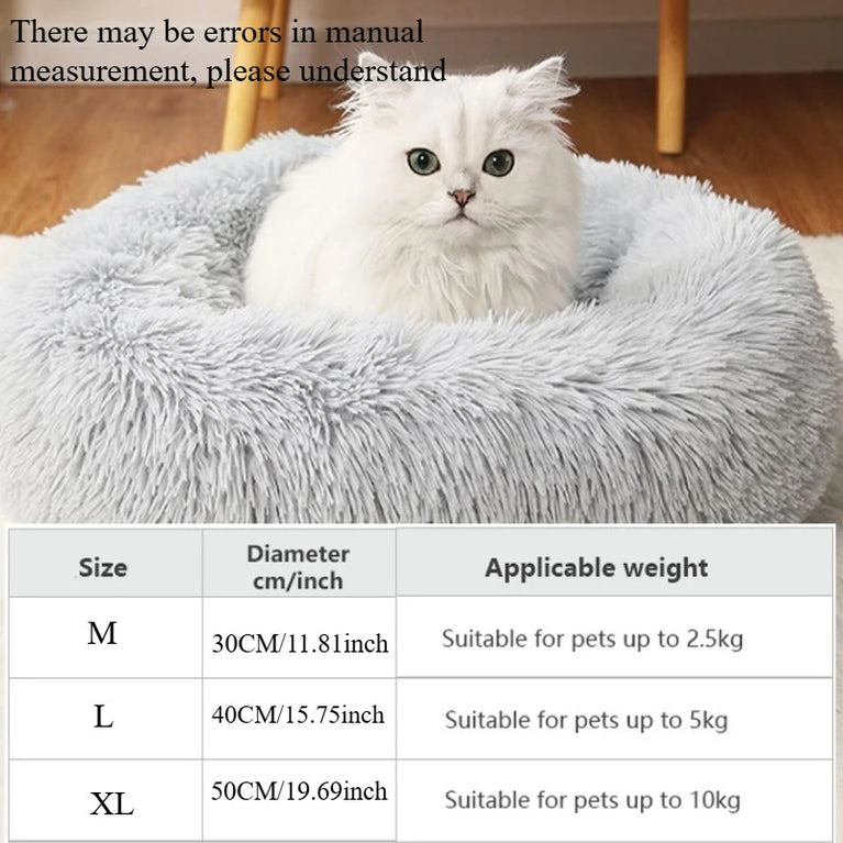 Round Plush Cat Bed Nest Soft Faux Fur Cozy Non-Slip Pet Bed