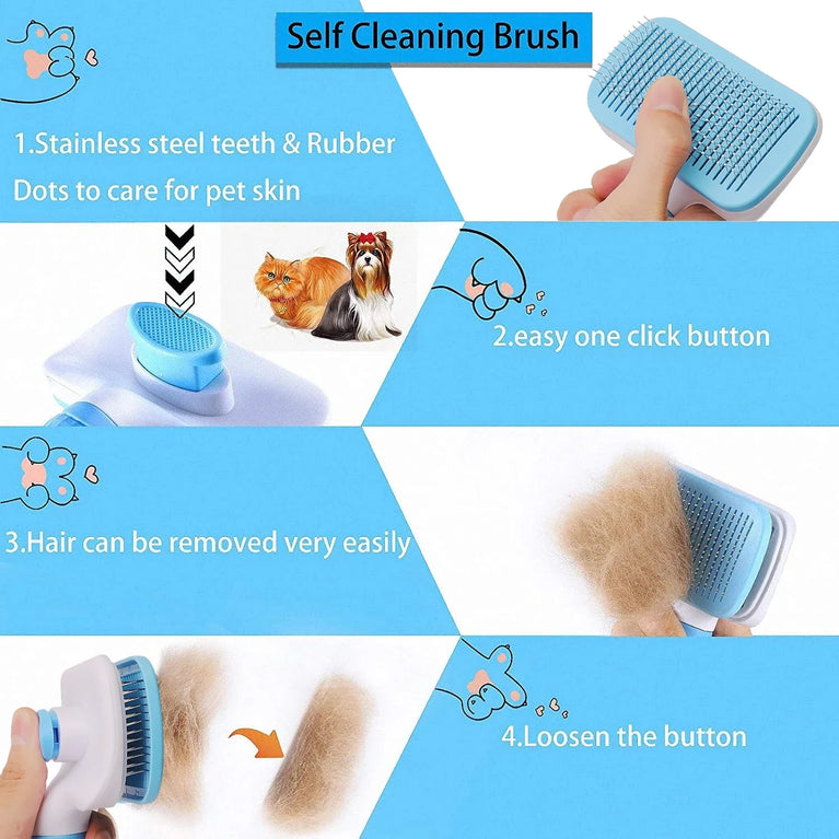 Stainless Steel Pet Grooming Brush | Pro Hair Remover & Comb