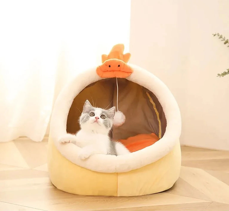 Deep Sleep Cat Cartoon Bed Cotton Cave Soft Foldable Washable Pet Bed House