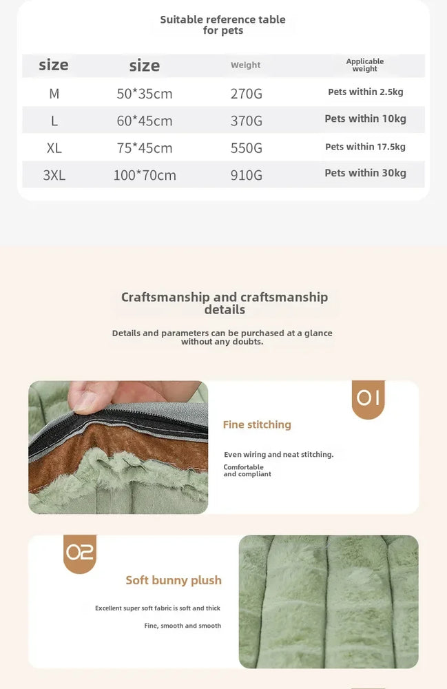 Winter Dog Bed Mattress Removable Washable Large Pet Sleeping Mat