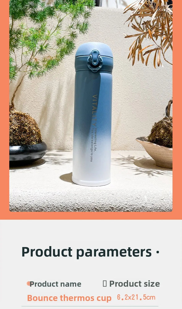 500ml Gradient Stainless Steel Insulated Water Bottle Flip Lid
