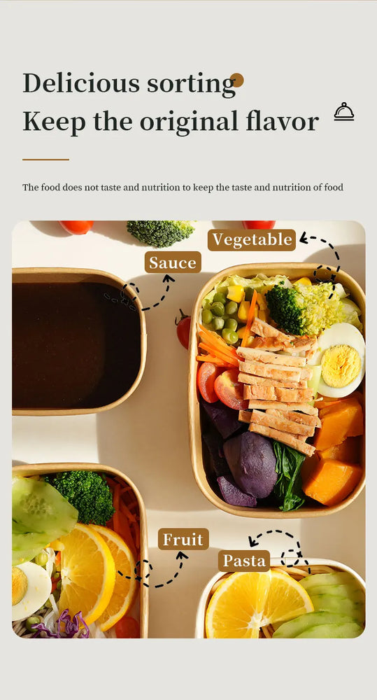 Disposable Kraft Paper Food Containers with Lids Leak Proof Meal Prep Lunch Box Set for Takeout Food Storage